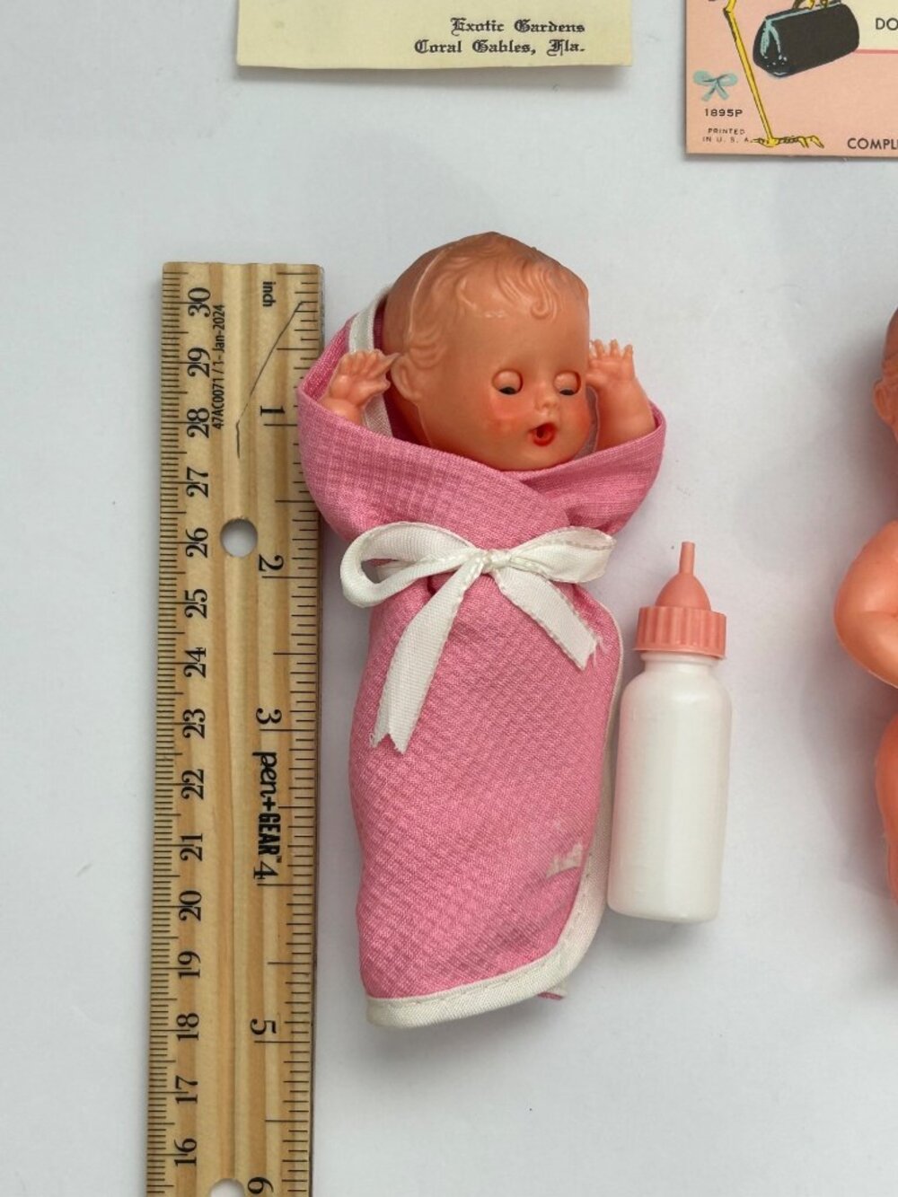 Vintage Blue Box Twin Baby Dolls Set Bottles Pink Blankets Corsage & Birth Card - Picture 3 of 10